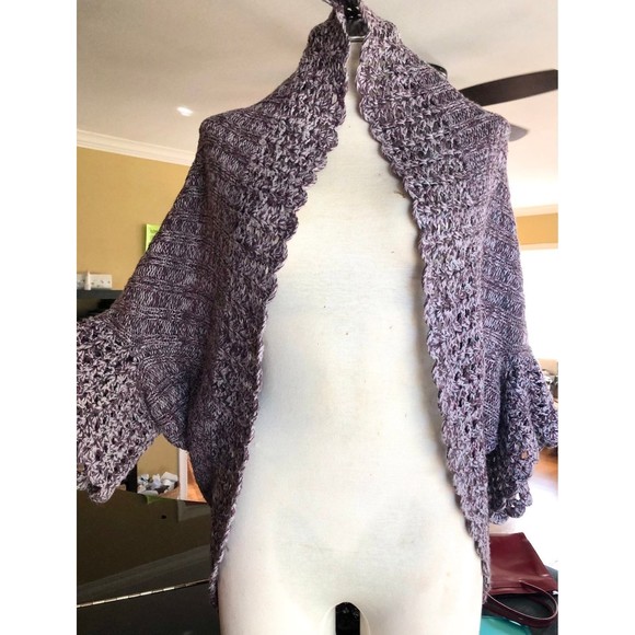 Nina Purple Heathered Angel Winged Sleeve Crocheted Circle Shrug Knit Sweater S - Picture 10 of 12